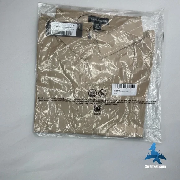 1096 NWT PrettyLittleThing Poplin Pinstripe Cropped LS Shirt - Stone - Size 8 - Picture 5 of 10